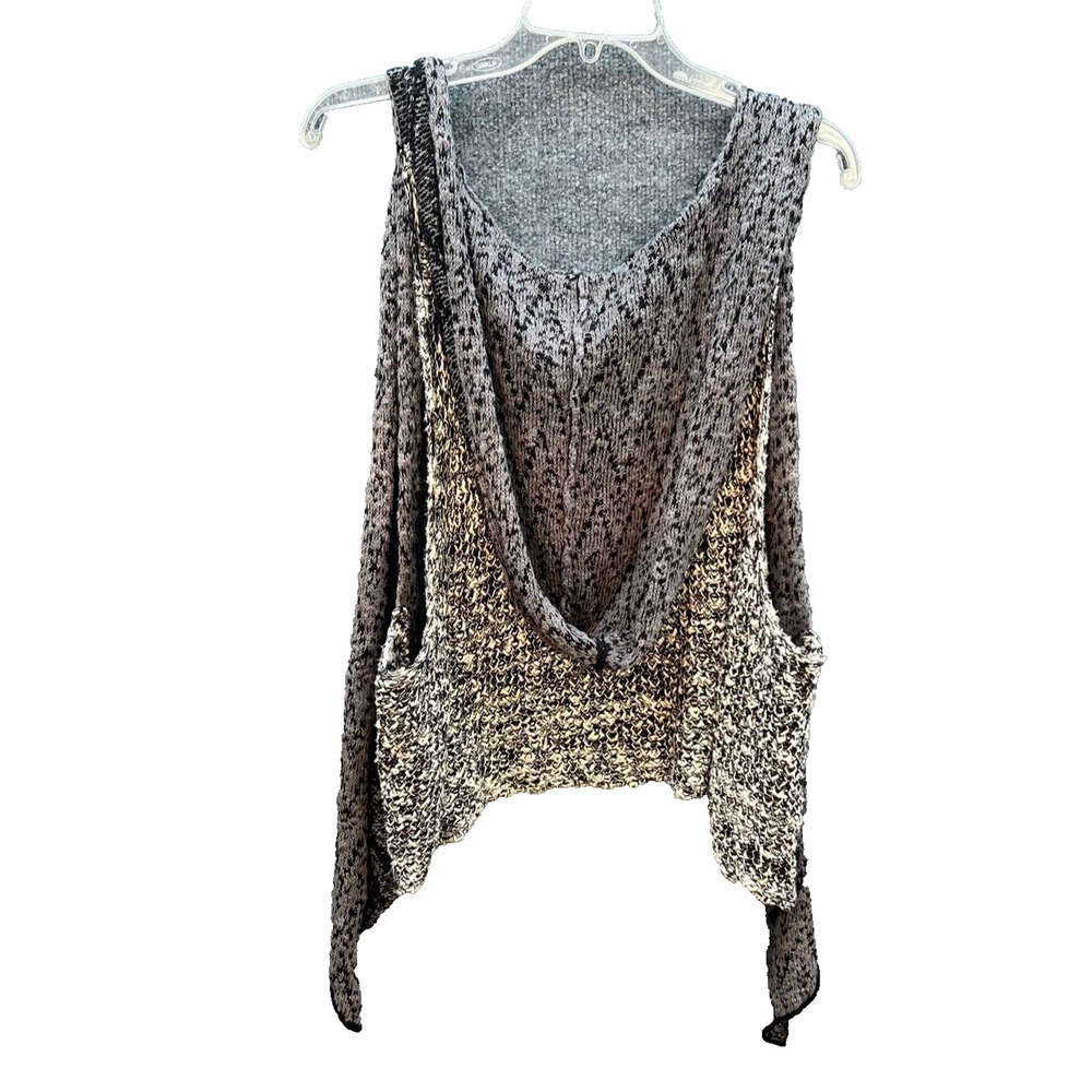 BKE Hooded Sweater Vest Women OS Loose Open Weave Buckle Cardigan Boho Slouchy